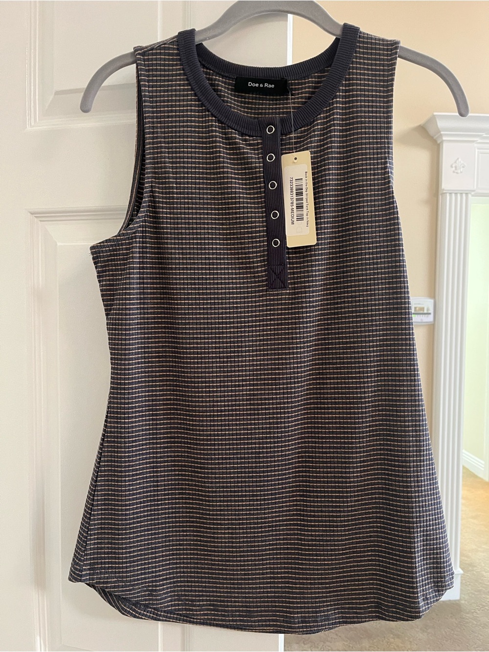 Doe & Rae Navy Micro-Striped Henley Tank